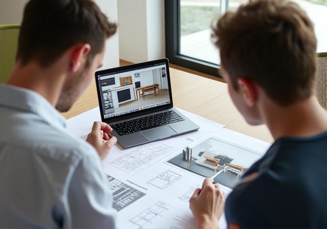 디자이너와 고객이 가구 디자인에 대해 상담하는 모습