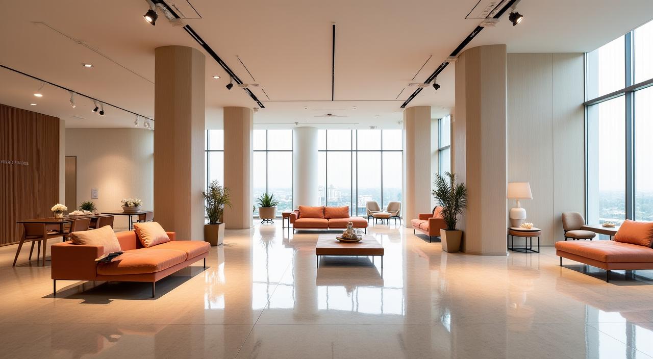 다양한 Eunyu 가구가 전시된 넓고 밝은 쇼룸 내부 전경